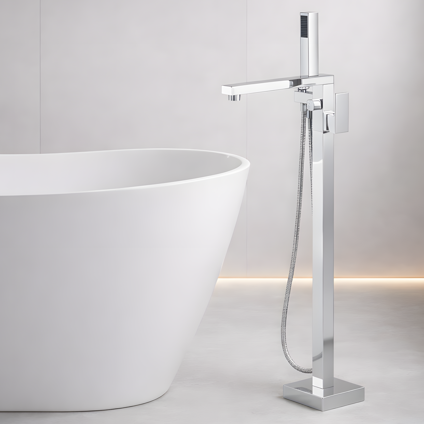 Mitigeur bain-douche sur pied chrome - design cubique