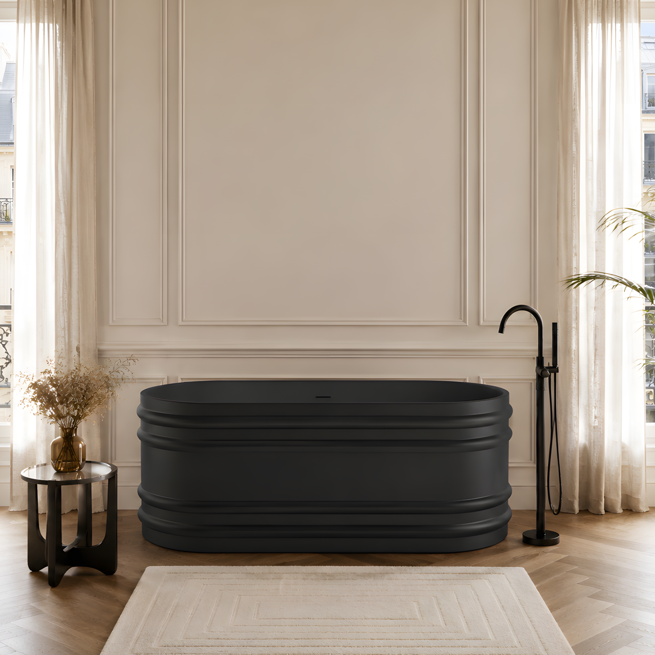 Baignoire îlot ovale 180x80 cm noir mat – Acrylique Lucite