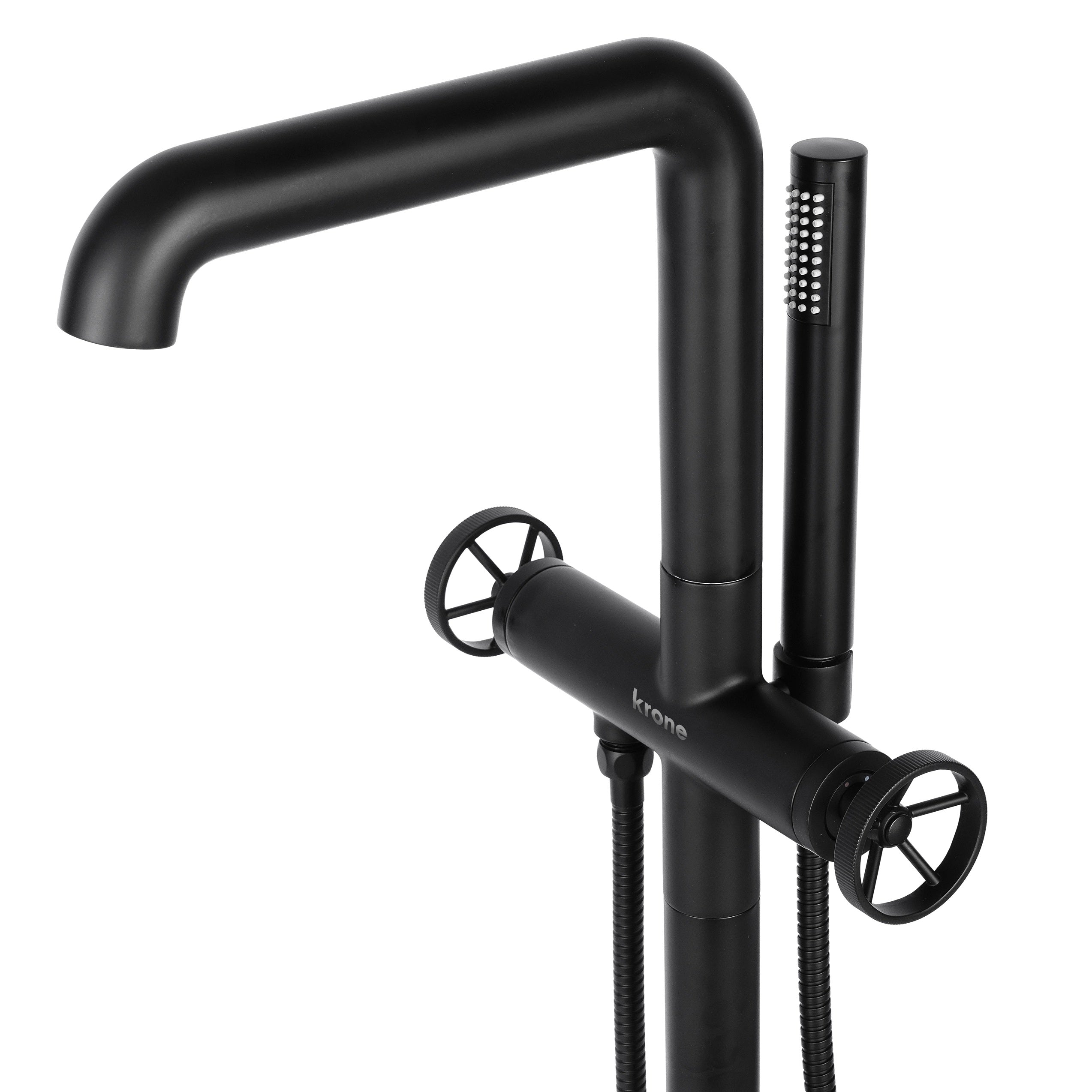 Mélangeur bain-douche sur pied noir mat – poignées vannes