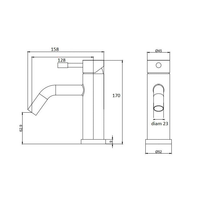 Mitigeur lavabo inox brossé - manette cylindrique - bec incliné