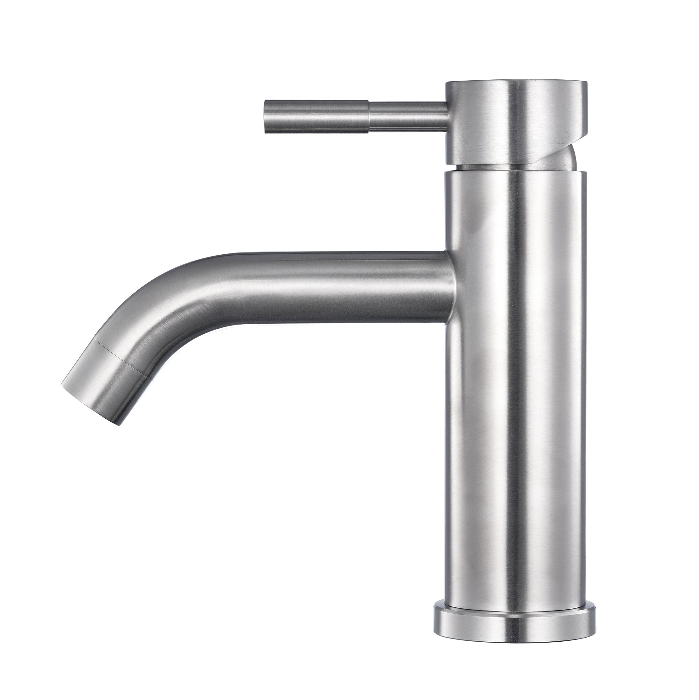 Mitigeur lavabo inox brossé - manette cylindrique - bec incliné