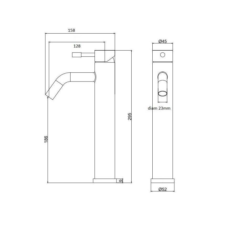 Mitigeur lavabo haut inox brossé - manette cylindrique - bec incliné