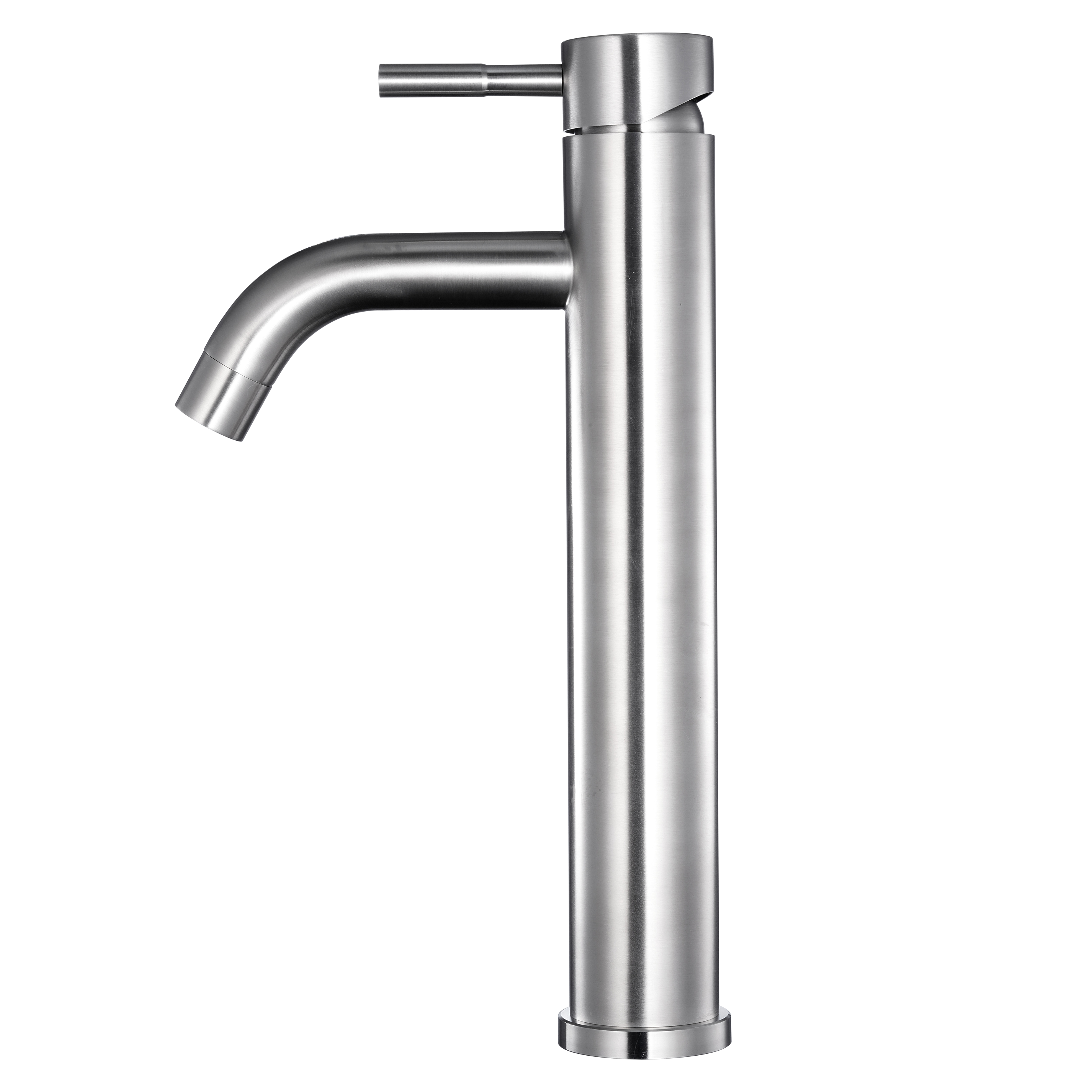 Mitigeur lavabo haut inox brossé - manette cylindrique - bec incliné