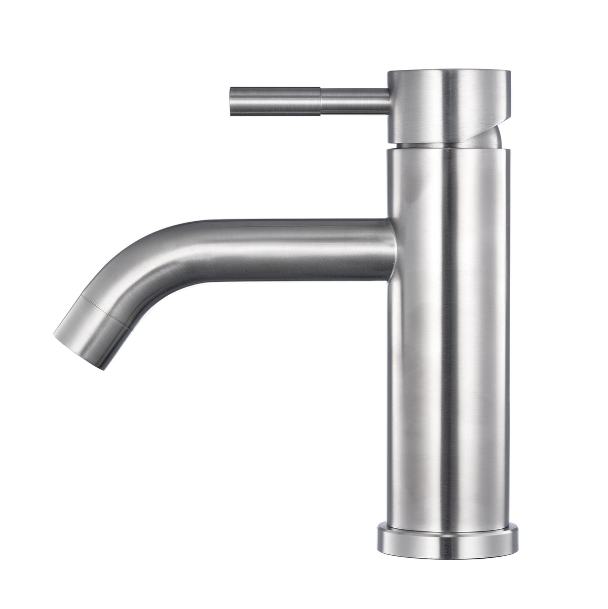 Mitigeur lavabo en inox SUS304 brossé avec bec incliné et manette cylindrique