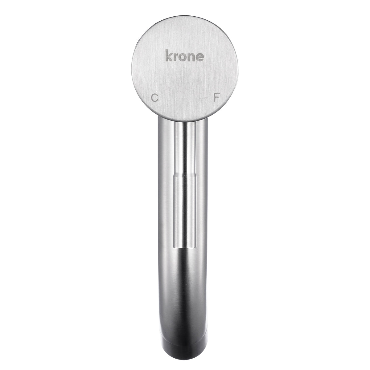 Vue du dessus du mitigeur lavabo en inox brossé avec bec incliné