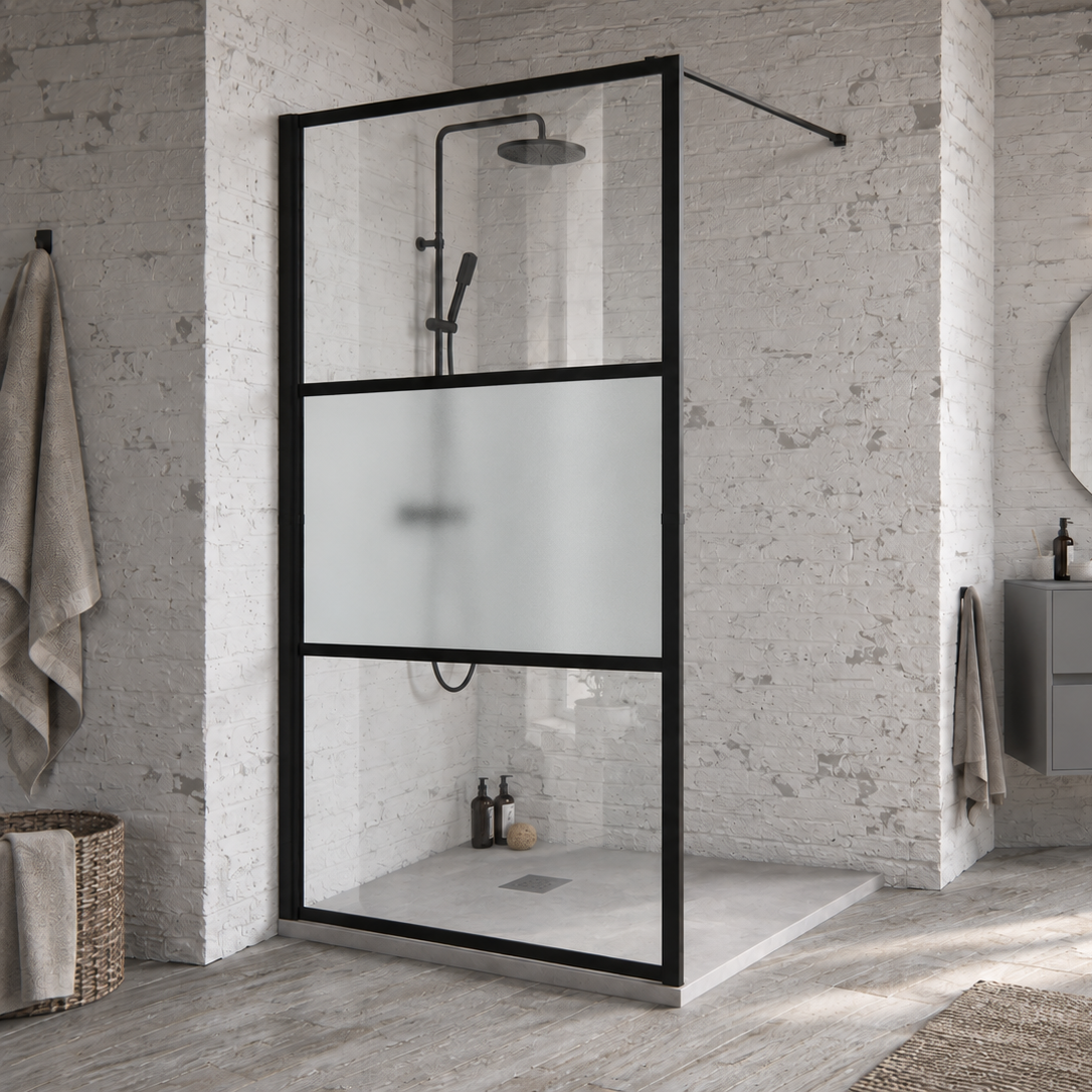 Paroi de douche à l’italienne 3 panneaux 100x200 cm – Noir mat