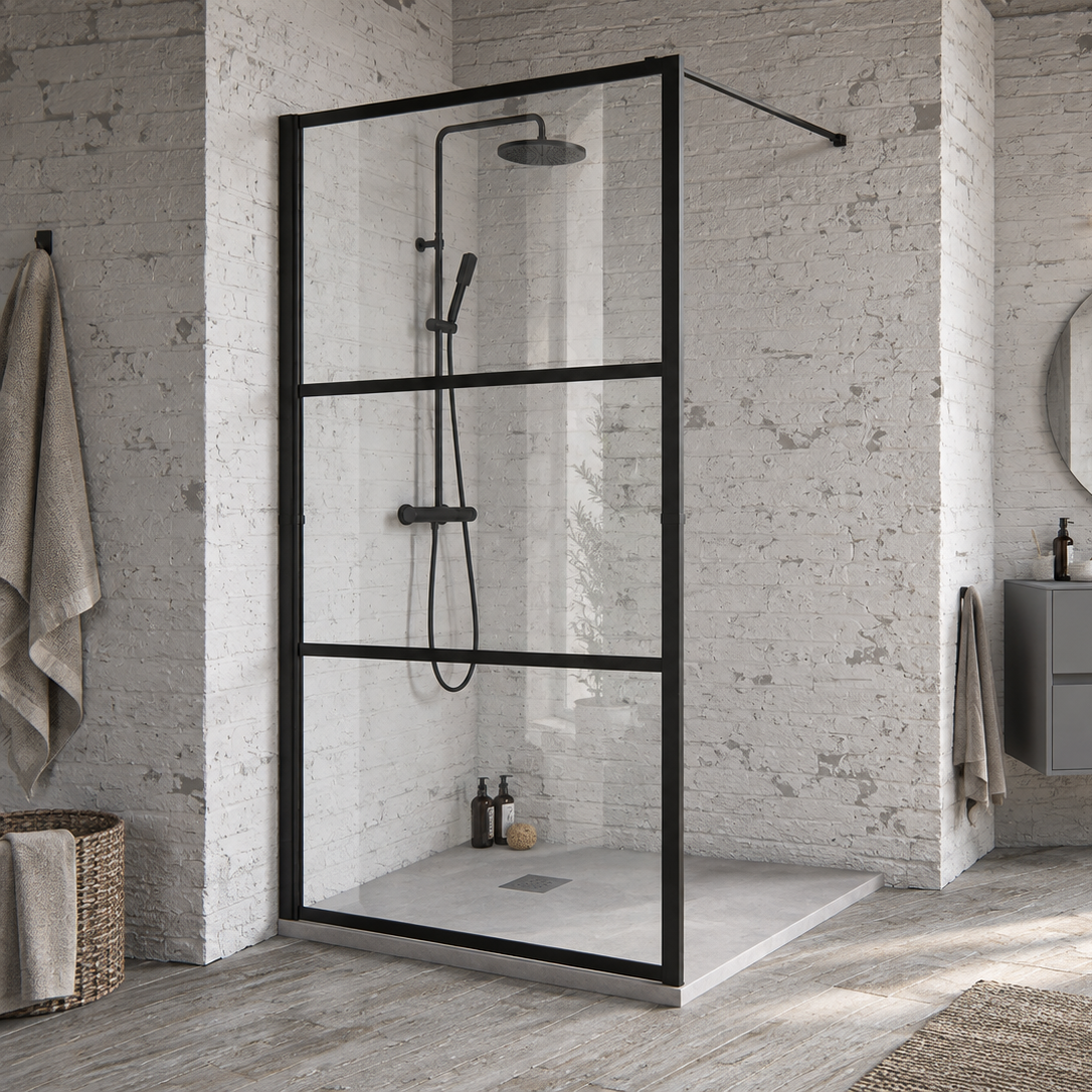 Paroi de douche à l’italienne 3 panneaux 100x200 cm – Noir mat