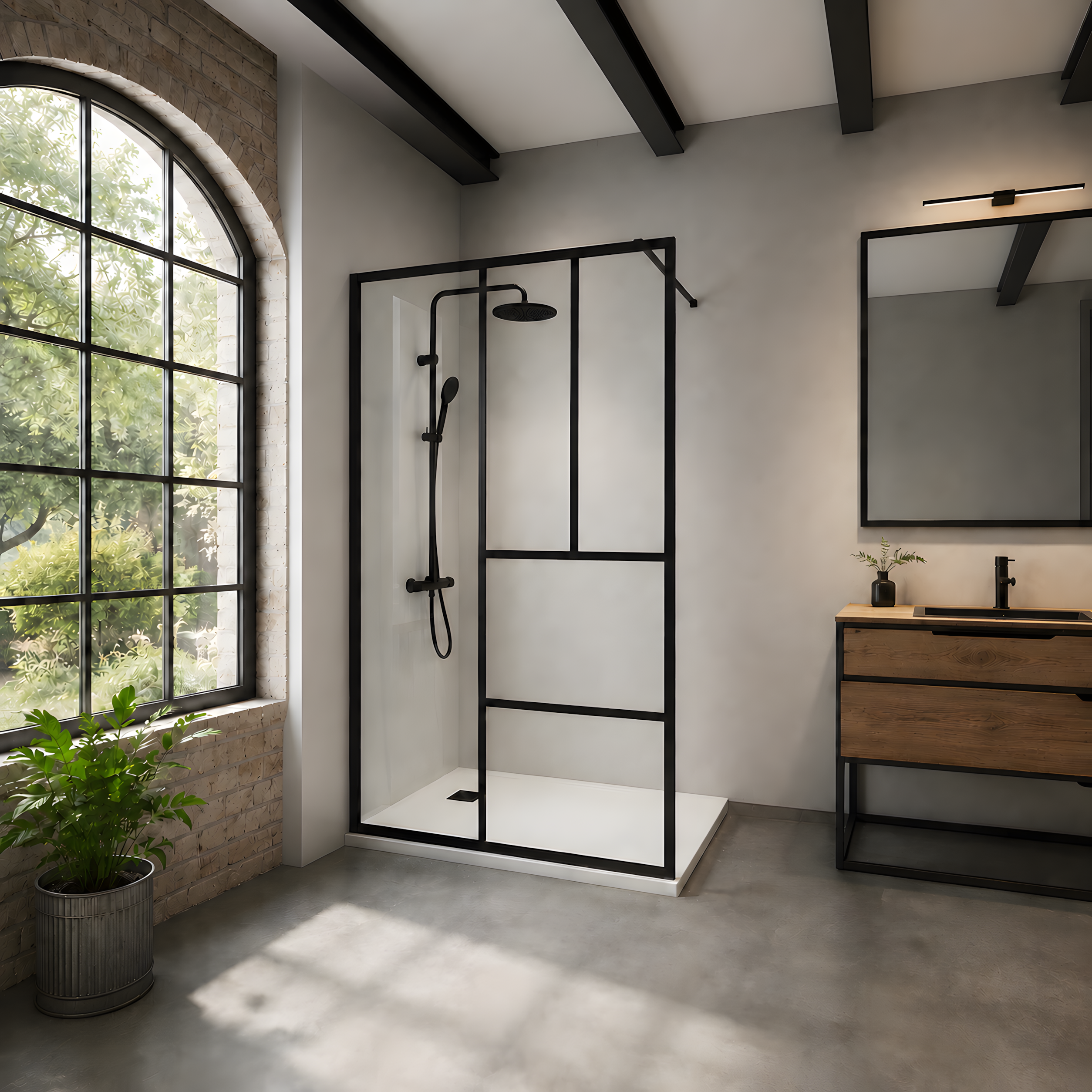 Paroi de douche verrière industrielle 120x200 cm – Noir mat
