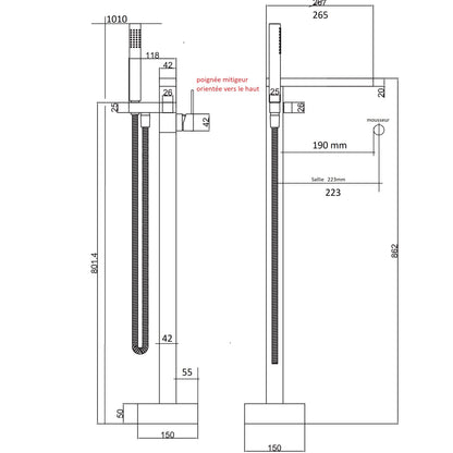 Mitigeur bain-douche sur pied chrome - design cubique