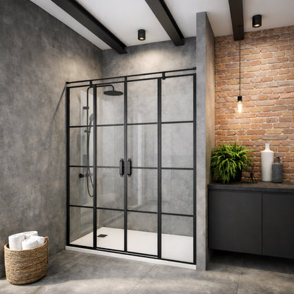 Paroi de douche verrière industrielle 160x200 cm – 2 portes pivotantes – Noir mat