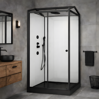 Cabine de douche complète rectangulaire 80 x 120 cm noir mat avec porte coulissante