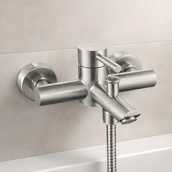 Mitigeur bain-douche mécanique inox brossé - manette cylindrique