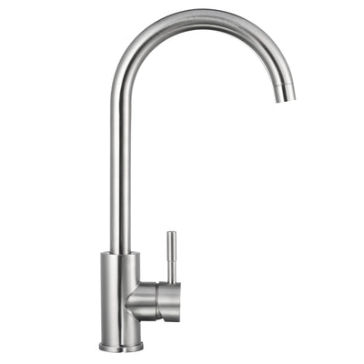 Mitigeur évier en inox brossé avec bec haut col de cygne mobile et commande latérale