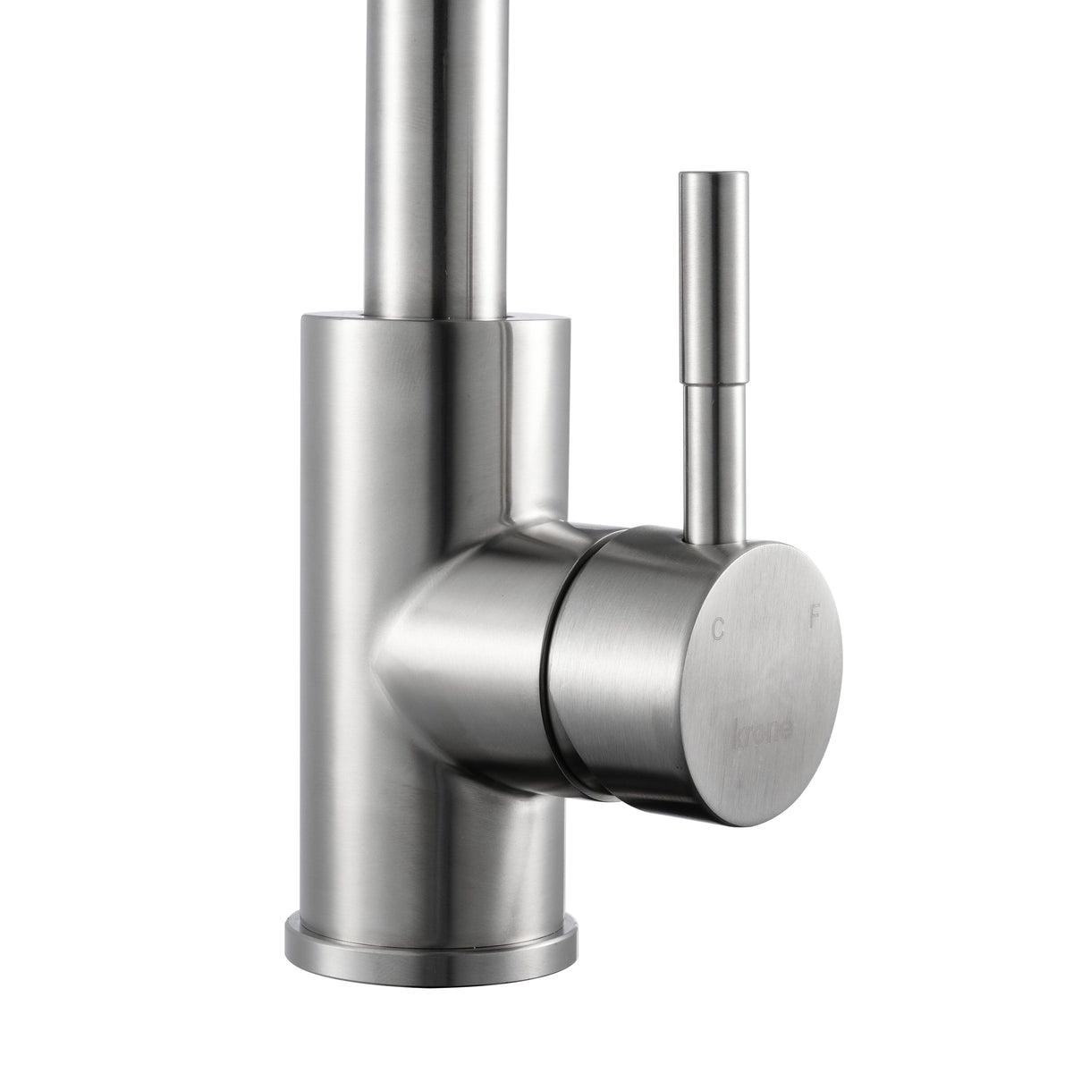 Détail de la commande latérale du mitigeur évier en inox brossé