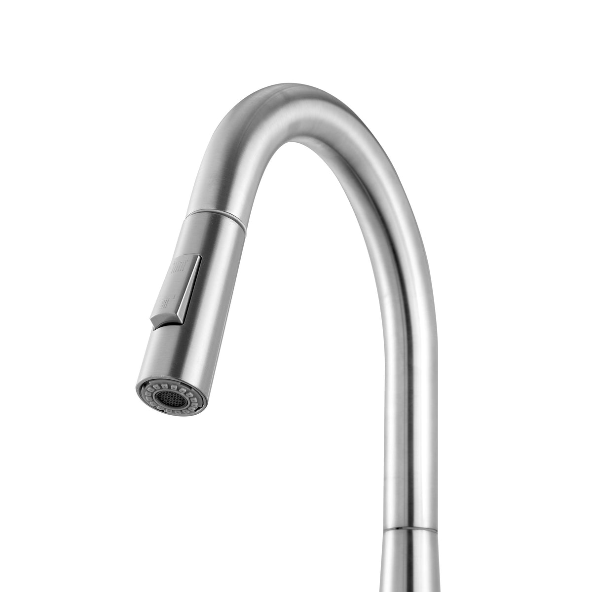 Détail de la douchette extractible du mitigeur évier en inox brossé