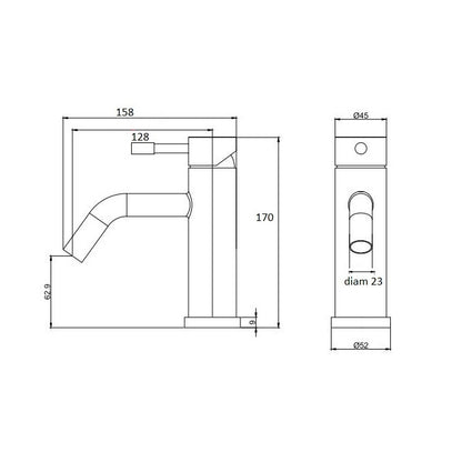 Mitigeur lavabo inox brossé - manette cylindrique - bec incliné