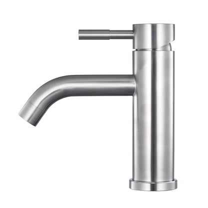 Mitigeur lavabo inox brossé - manette cylindrique - bec incliné