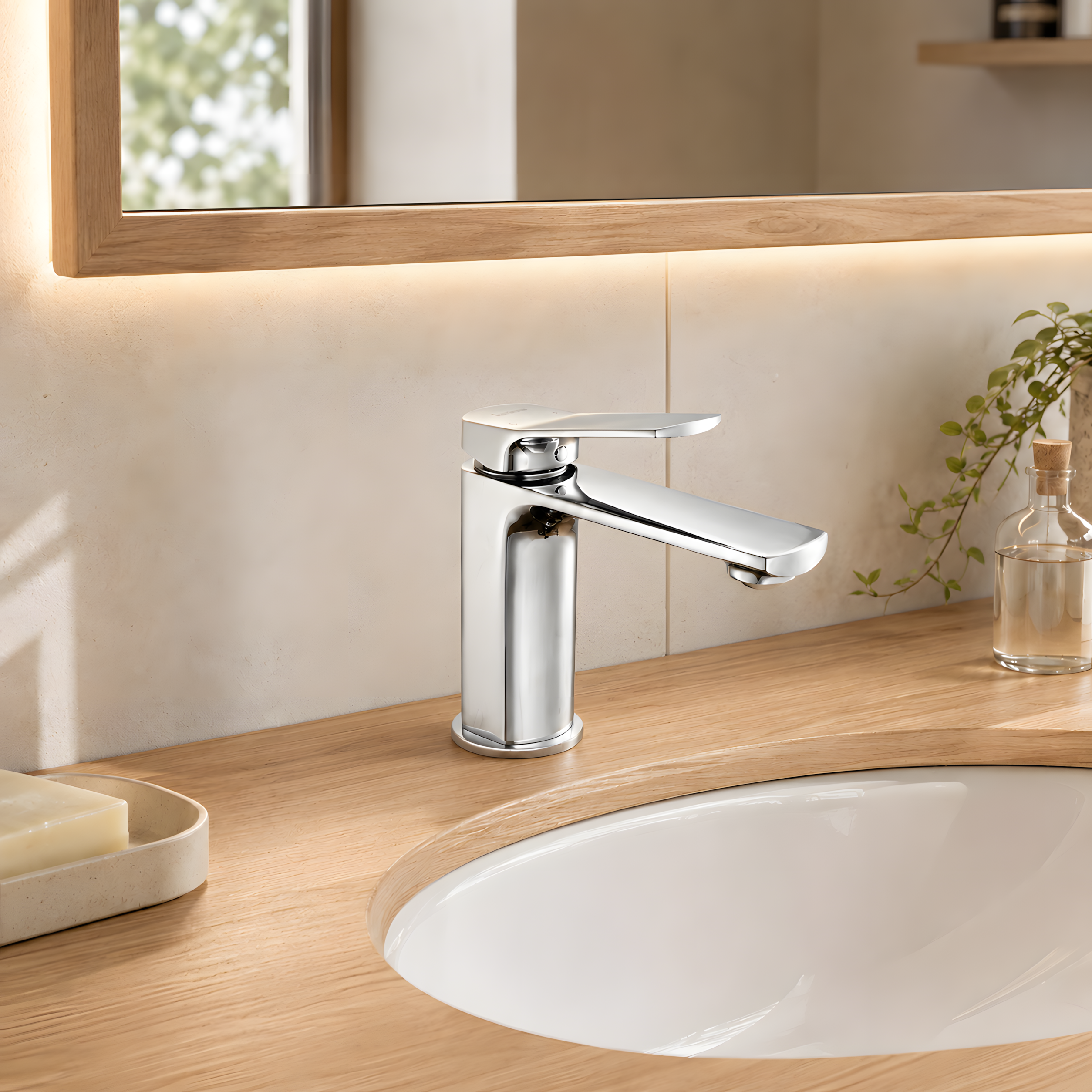 Mitigeur lavabo chromé - bec droit et manette incurvée