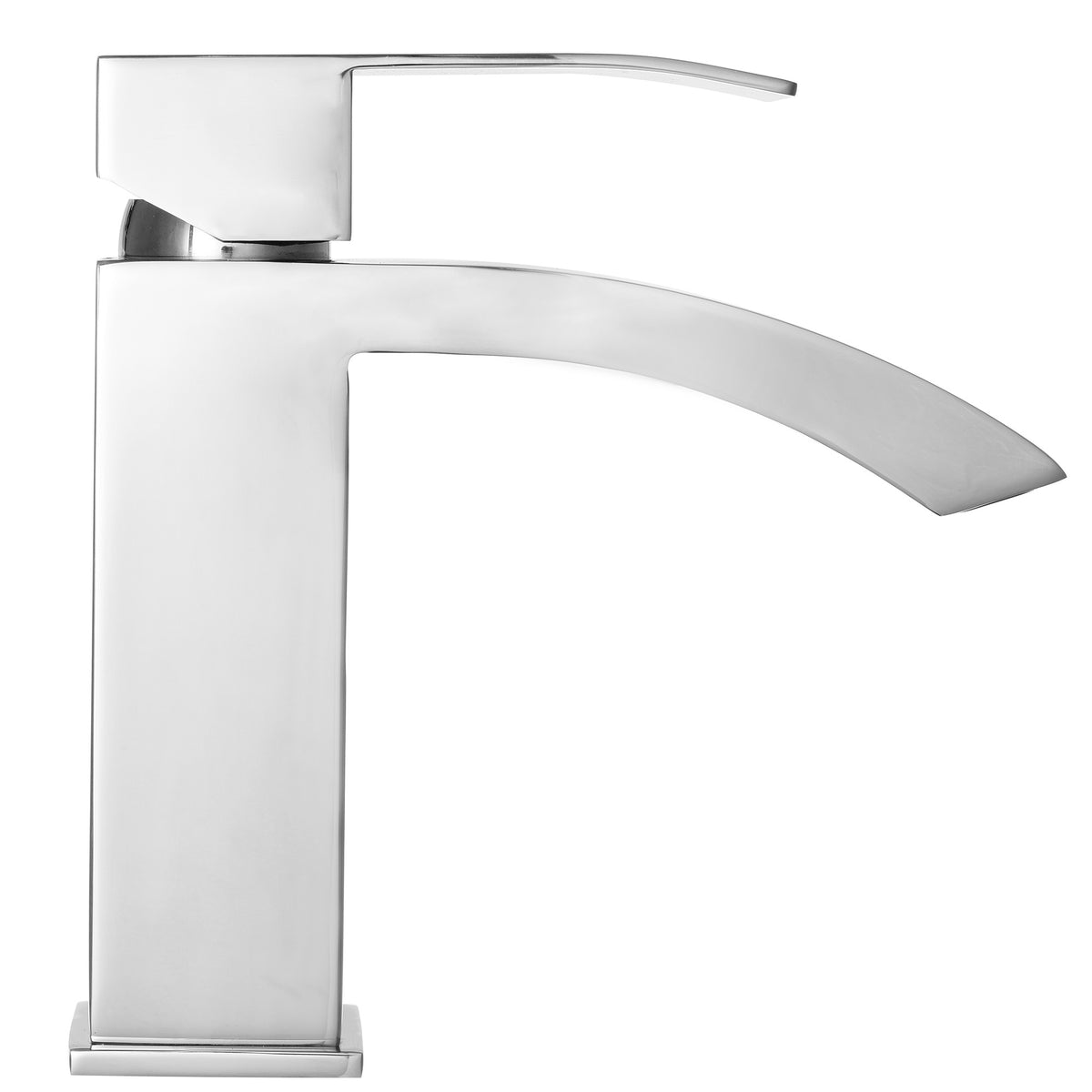 Mitigeur lavabo en inox SUS304 finition chrome avec bec plat incurvé au design cascade