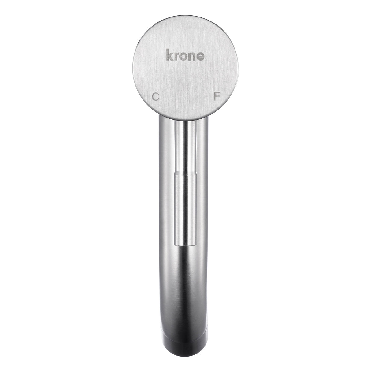 Détail de la manette cylindrique du mitigeur lavabo haut en inox brossé