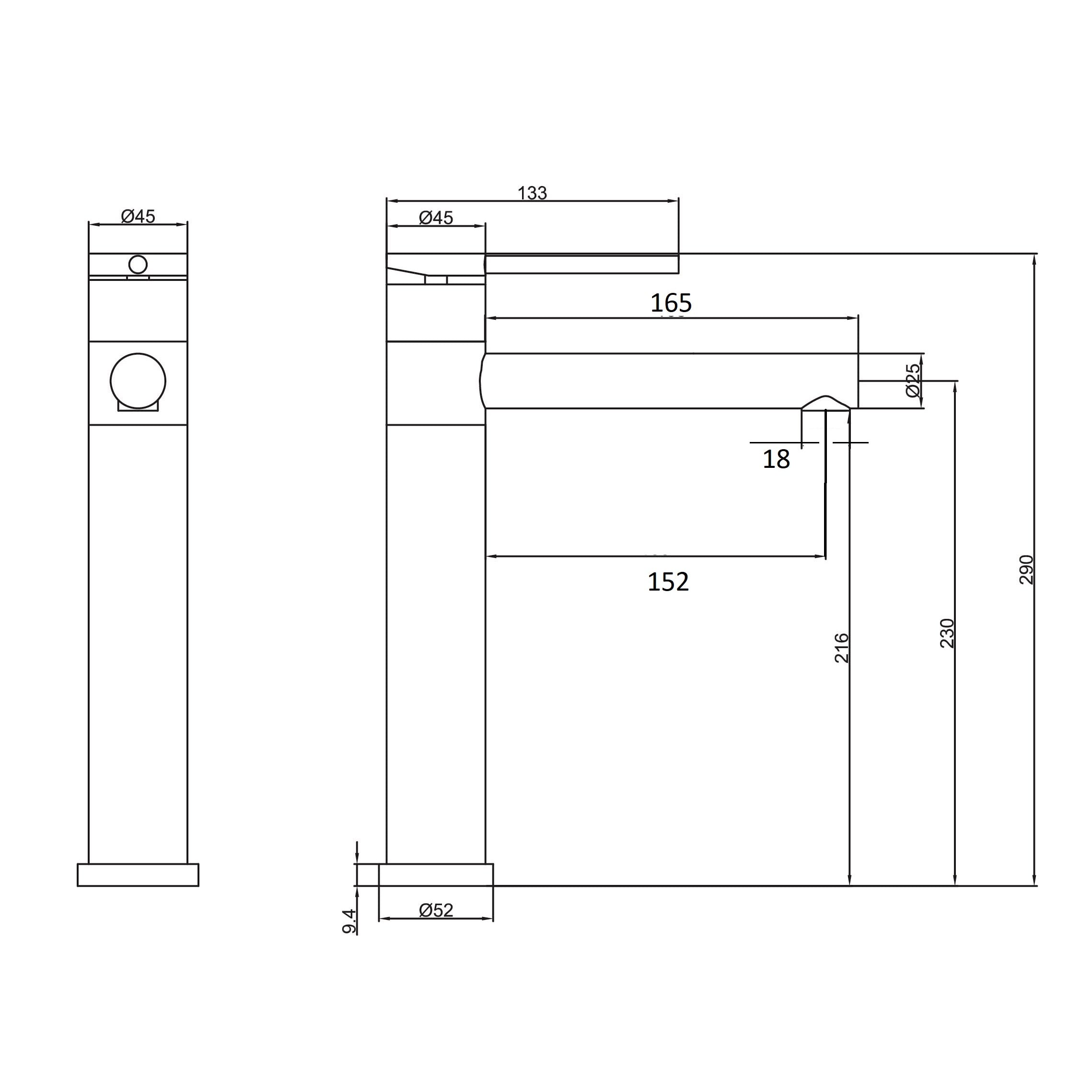 Mitigeur lavabo haut inox brossé - manette cylindrique - bec droit