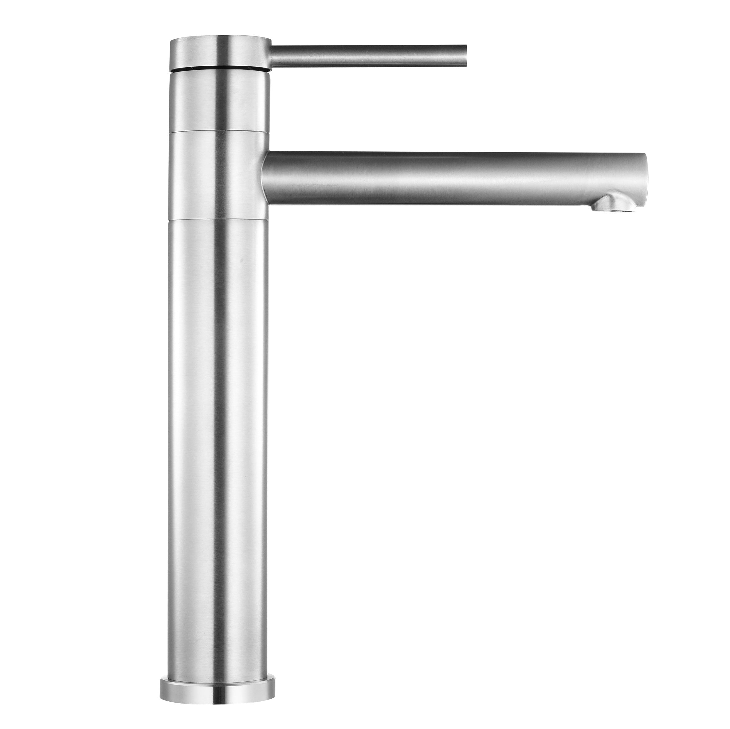 Mitigeur lavabo haut inox brossé - manette cylindrique - bec droit