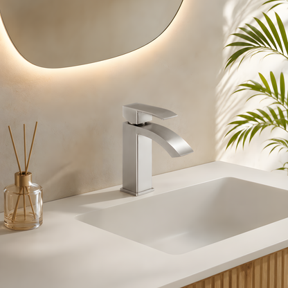 Mitigeur lavabo inox brossé - design cascade