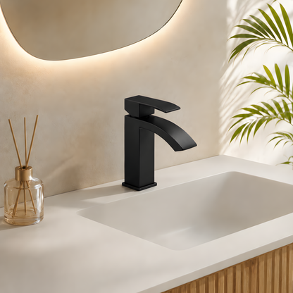 Mitigeur lavabo noir mat - design cascade