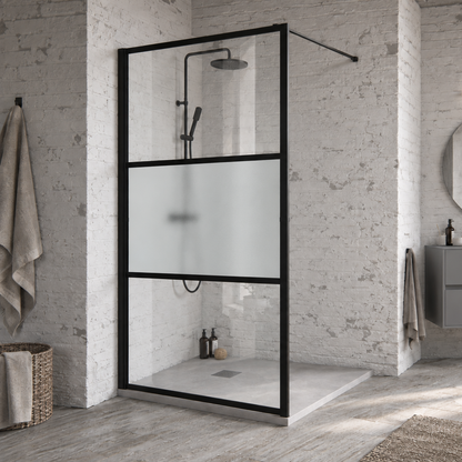 Paroi de douche à l’italienne 3 panneaux 100x200 cm – Noir mat