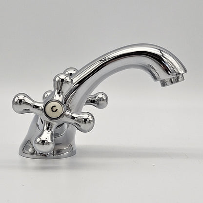 Mélangeur lavabo chrome rétro - poignées croisillon