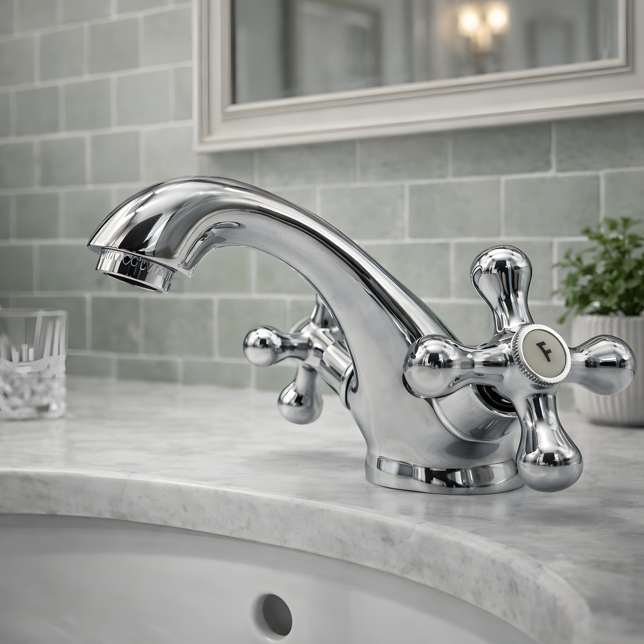 Mélangeur lavabo chrome rétro - poignées croisillon